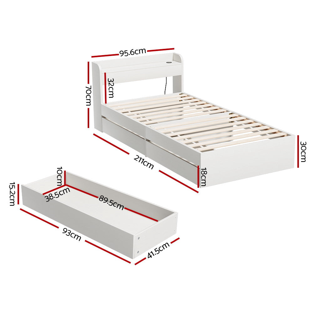 Bed Frame Single Size with Charging Ports and 2 Drawers AURA Fast shipping On sale