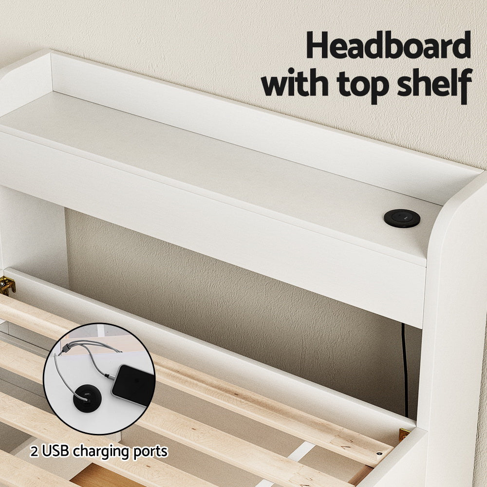 Bed Frame Single Size with Charging Ports and 2 Drawers AURA Fast shipping On sale