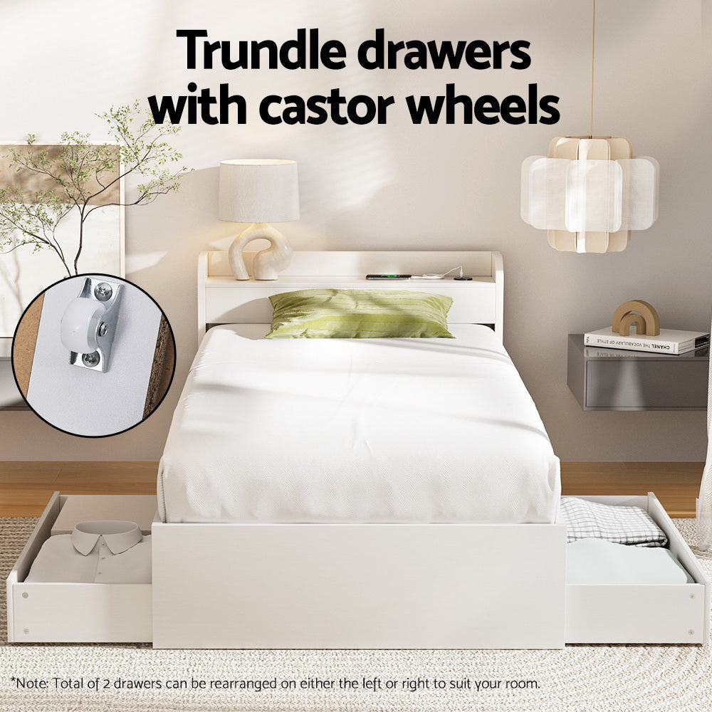 Bed Frame Single Size with Charging Ports and 2 Drawers AURA Fast shipping On sale