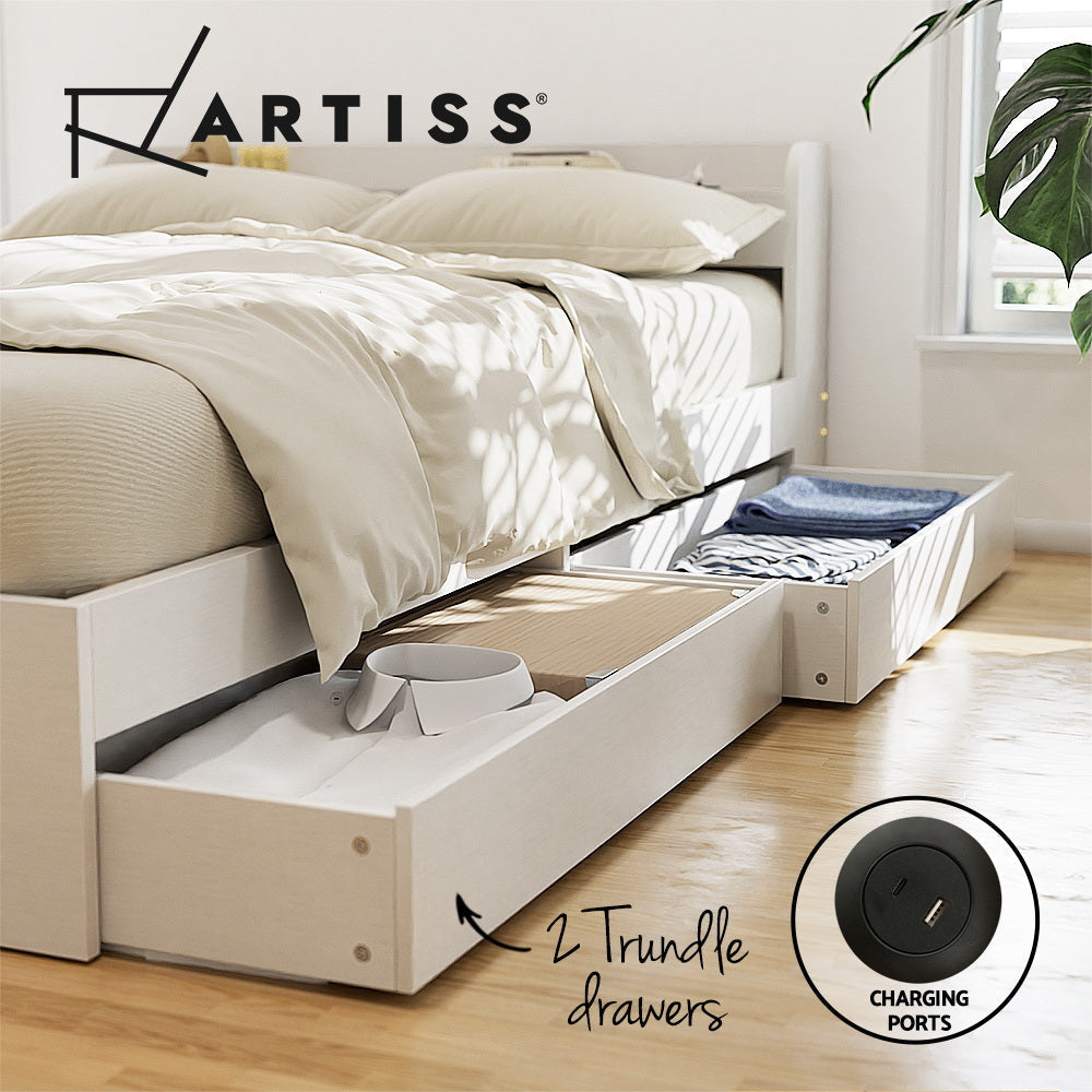 Bed Frame Single Size with Charging Ports and 2 Drawers AURA Fast shipping On sale