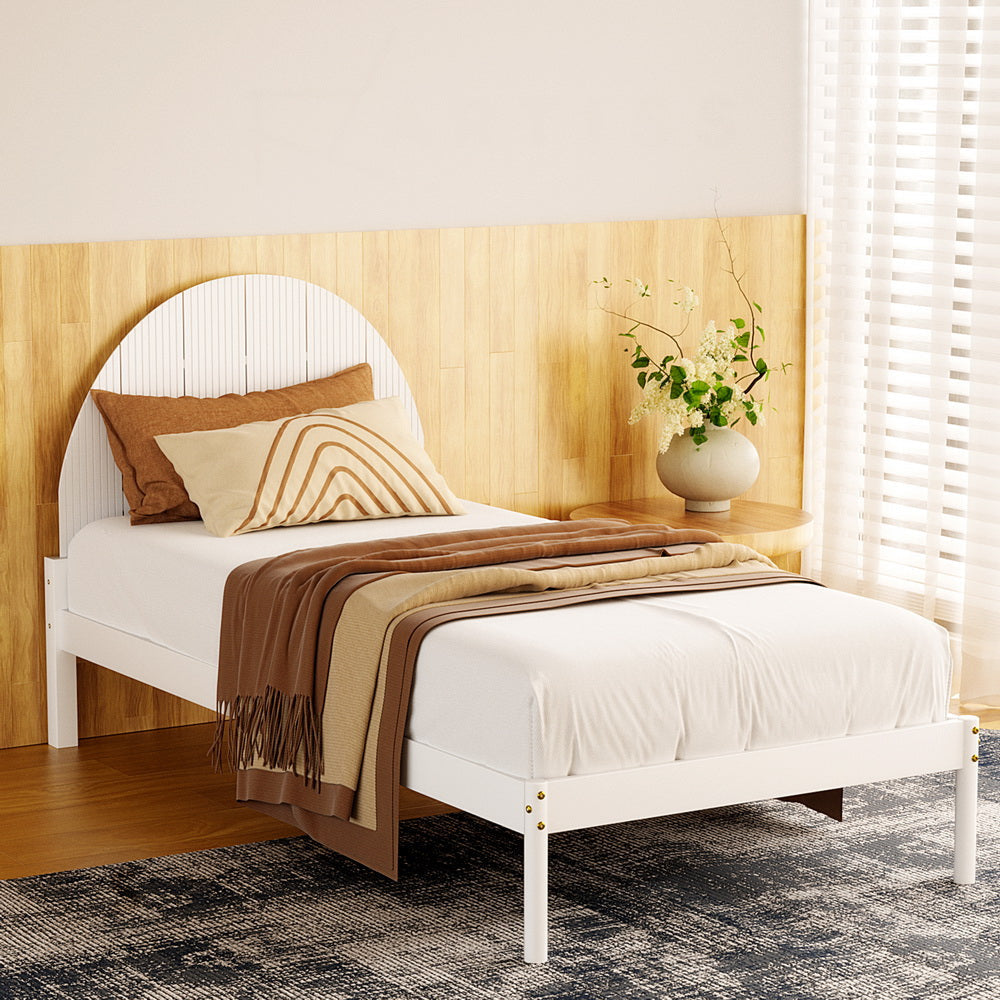 Bed Frame Single Size Wooden White DALY Fast shipping On sale