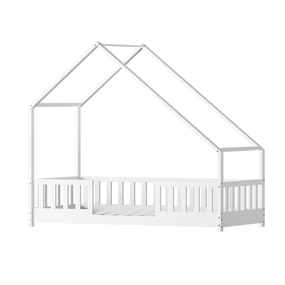 Bed Frame Wooden Kids House Single White PAVO Fast shipping On sale