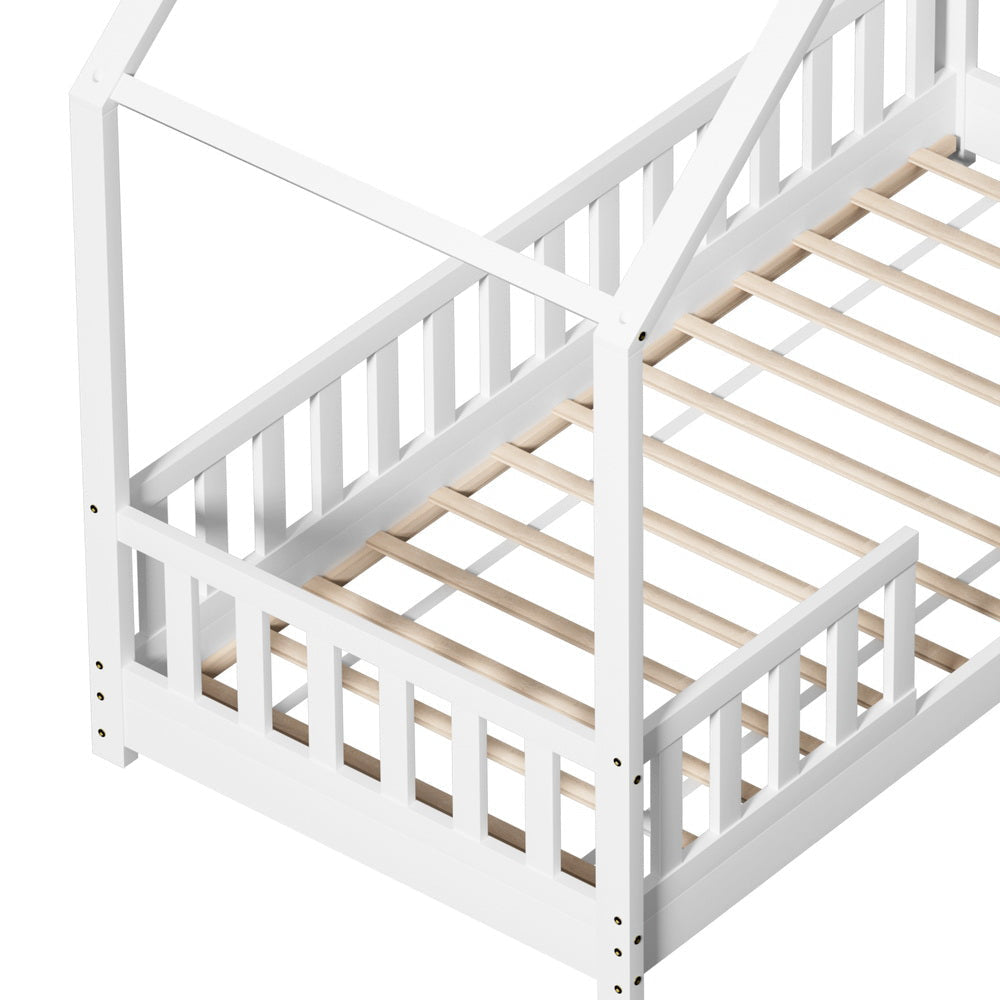 Bed Frame Wooden Kids House Single White PAVO Fast shipping On sale