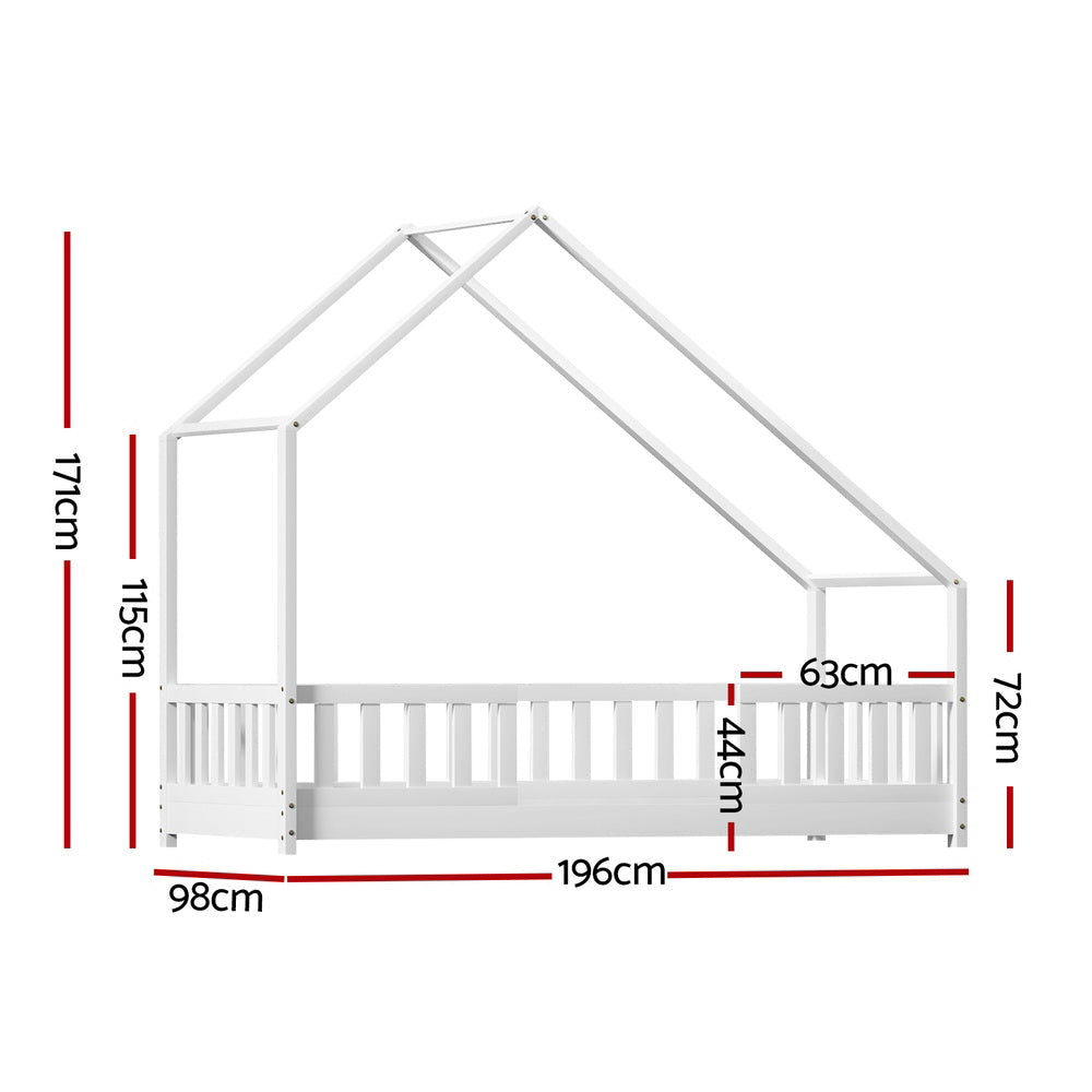 Bed Frame Wooden Kids House Single White PAVO Fast shipping On sale