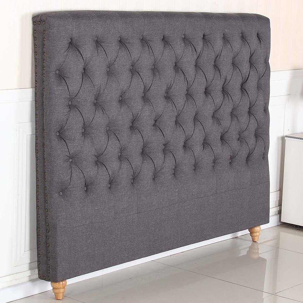 Bed Head King Size French Provincial Headboard Upholsterd Fabric Charcoal Frame Fast shipping On sale