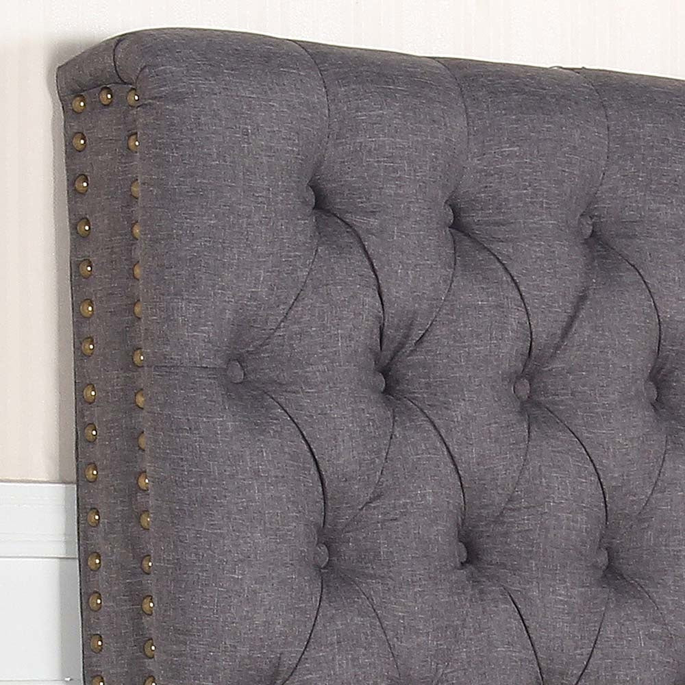 Bed Head King Size French Provincial Headboard Upholsterd Fabric Charcoal Frame Fast shipping On sale