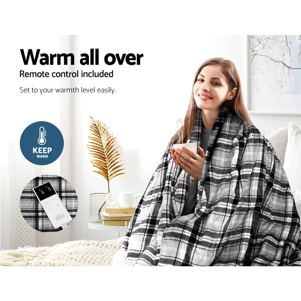 Bedding Electric Throw Rug Flannel Snuggle Blanket Washable Heated Grey and White Checkered Fast shipping On sale