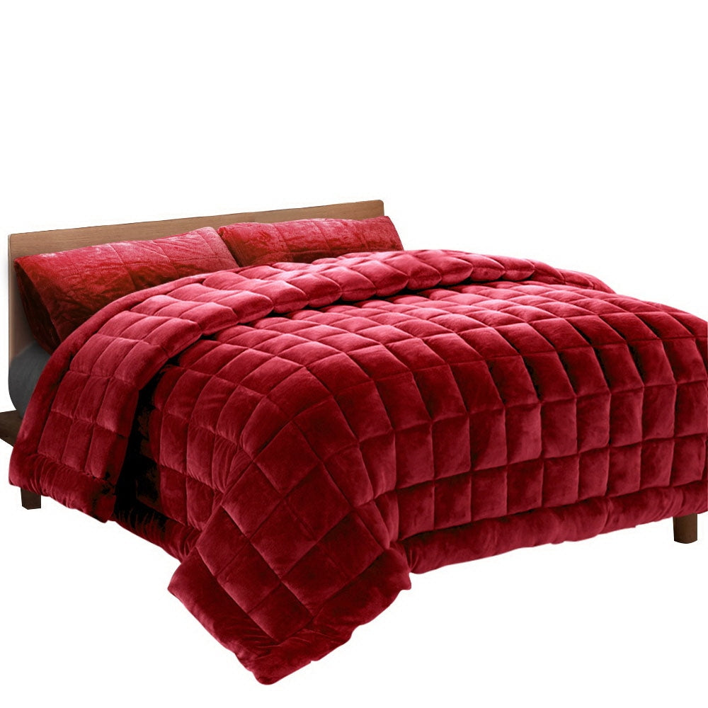 Bedding Faux Mink Quilt Comforter Fleece Throw Blanket Doona Burgundy Super King Fast shipping On sale