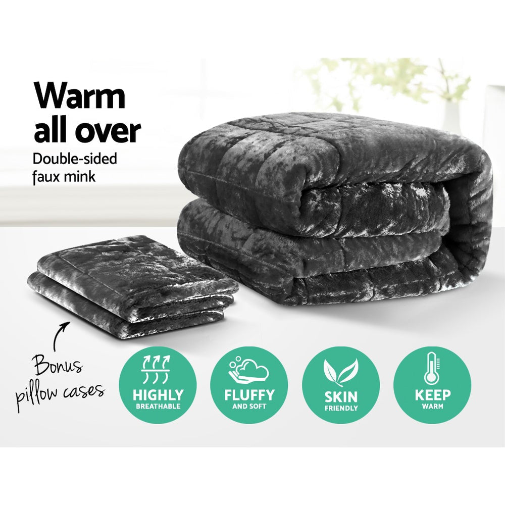 Bedding Faux Mink Quilt Comforter Throw Blanket Doona Charcoal Queen Fast shipping On sale