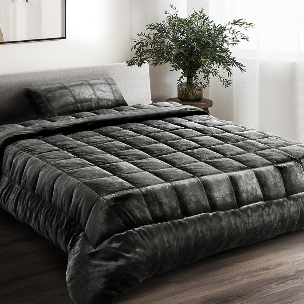 Bedding Faux Mink Quilt Fleece Throw Blanket Comforter Duvet Charcoal Single Fast shipping On sale