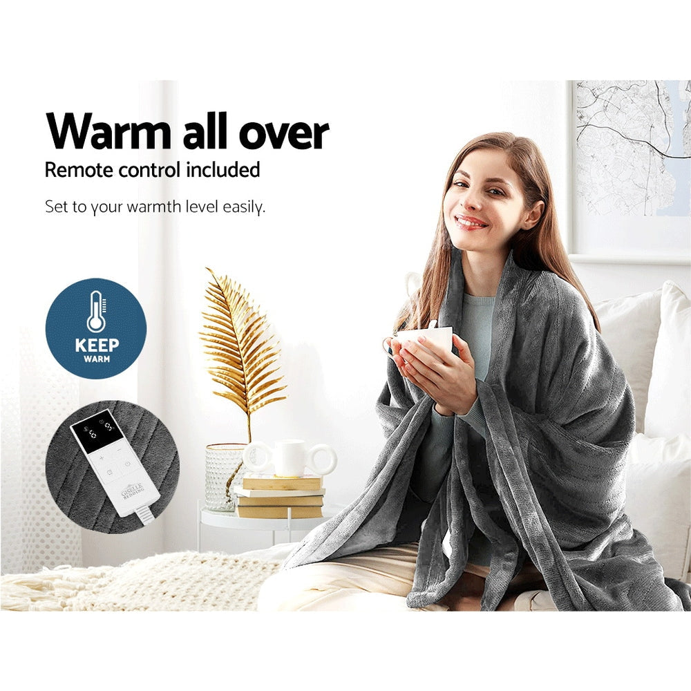 Bedding Heated Electric Throw Rug Fleece Sunggle Blanket Washable Silver Fast shipping On sale