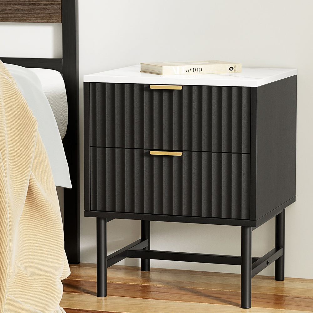 Bedside Nightstand Table 2 Drawers - Black Fast shipping On sale