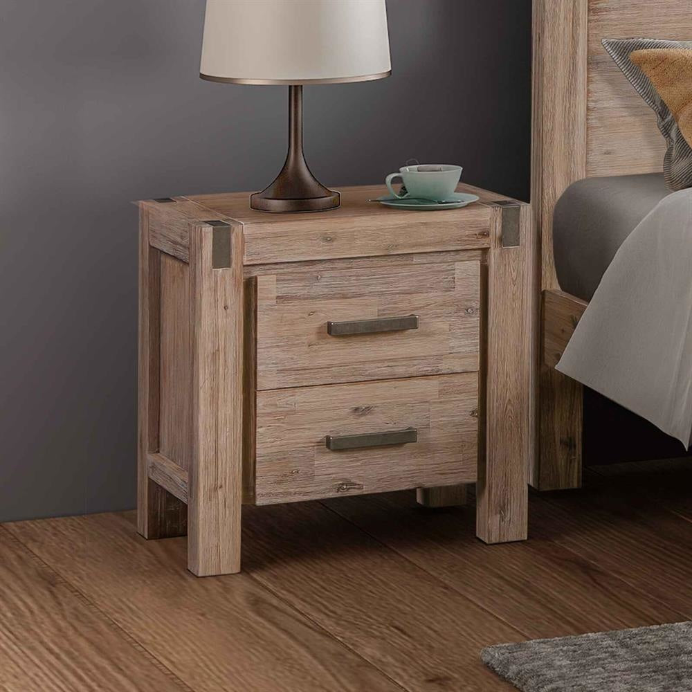 Bedside Table 2 drawers Night Stand in Solid Acacia Wood Oak Colour Fast shipping On sale