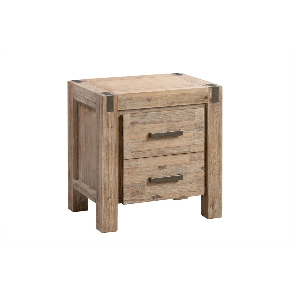 Bedside Table 2 drawers Night Stand in Solid Acacia Wood Oak Colour Fast shipping On sale