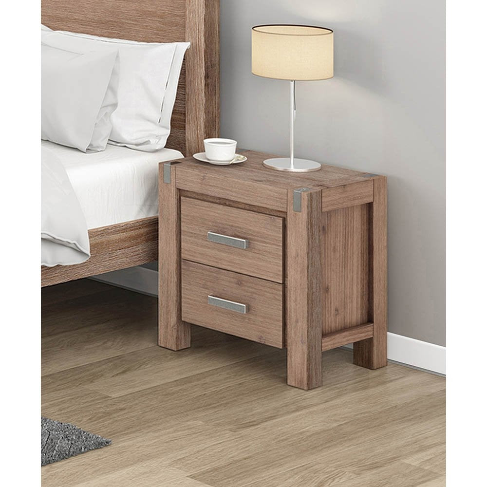 Bedside Table 2 drawers Night Stand Solid Wood Acacia Oak Colour Fast shipping On sale