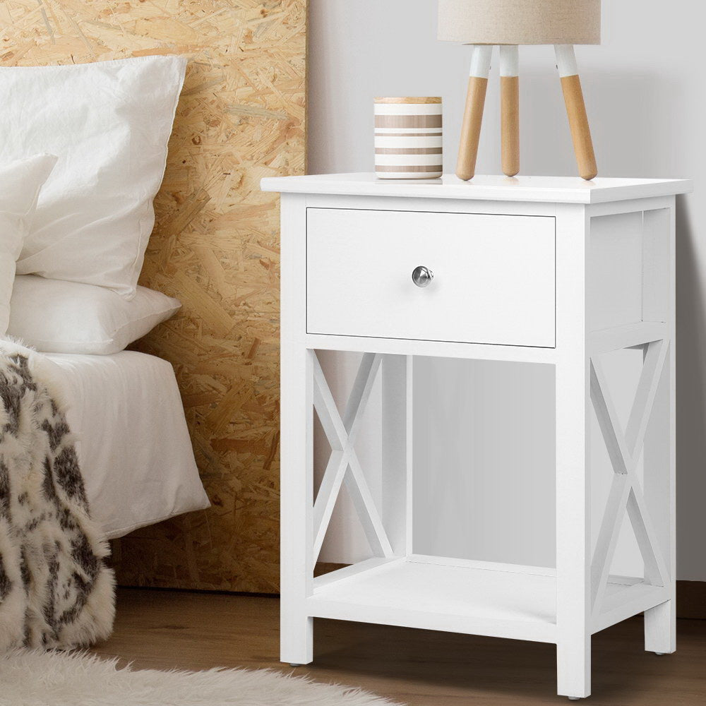 Bedside Table Coffee Side Cabinet Drawer Wooden White Fast shipping On sale