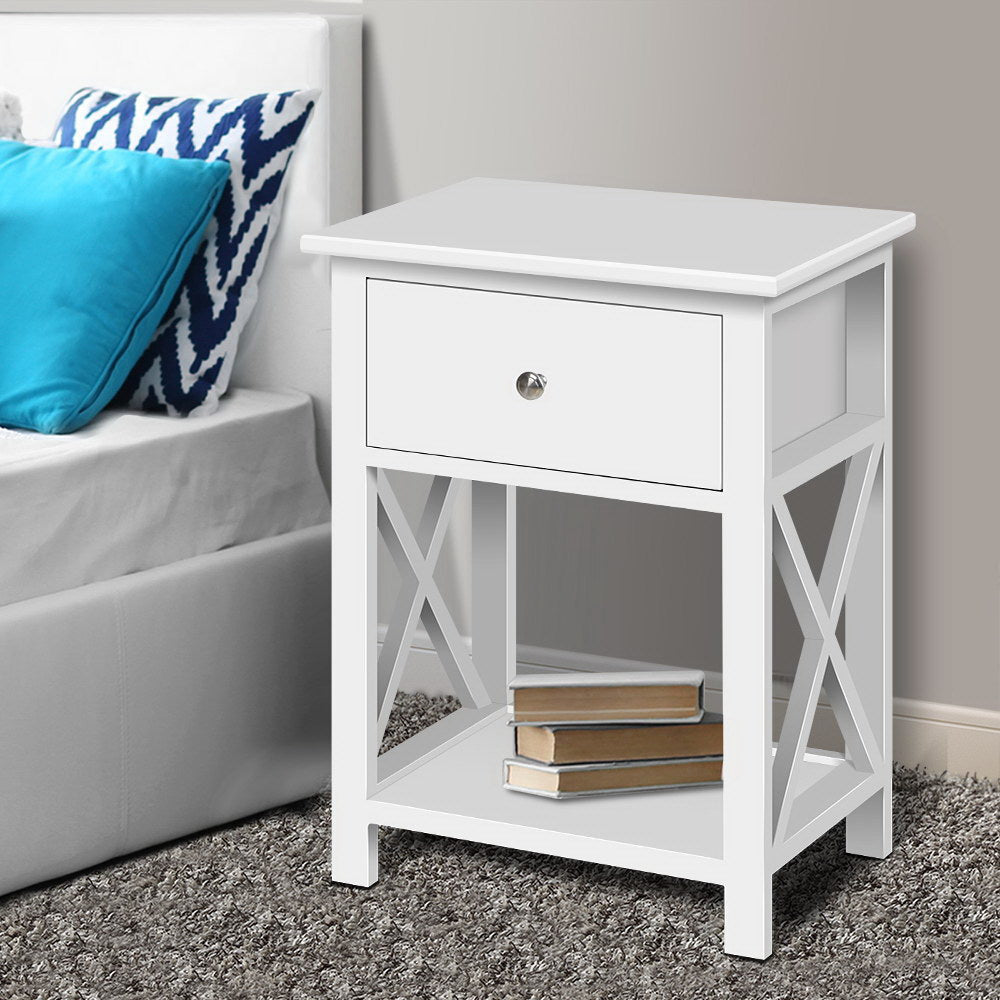 Bedside Table Coffee Side Cabinet Drawer Wooden White Fast shipping On sale