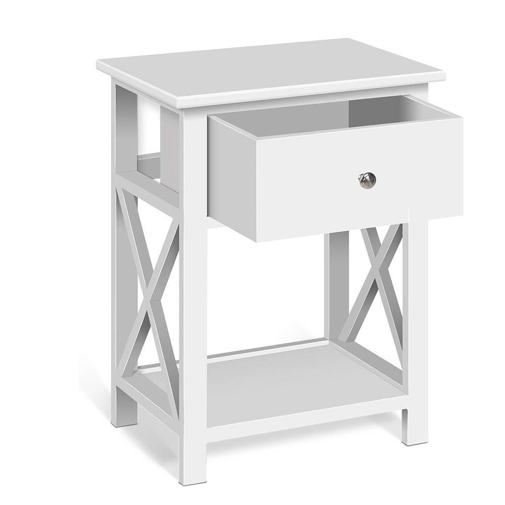 Bedside Table Coffee Side Cabinet Drawer Wooden White Fast shipping On sale