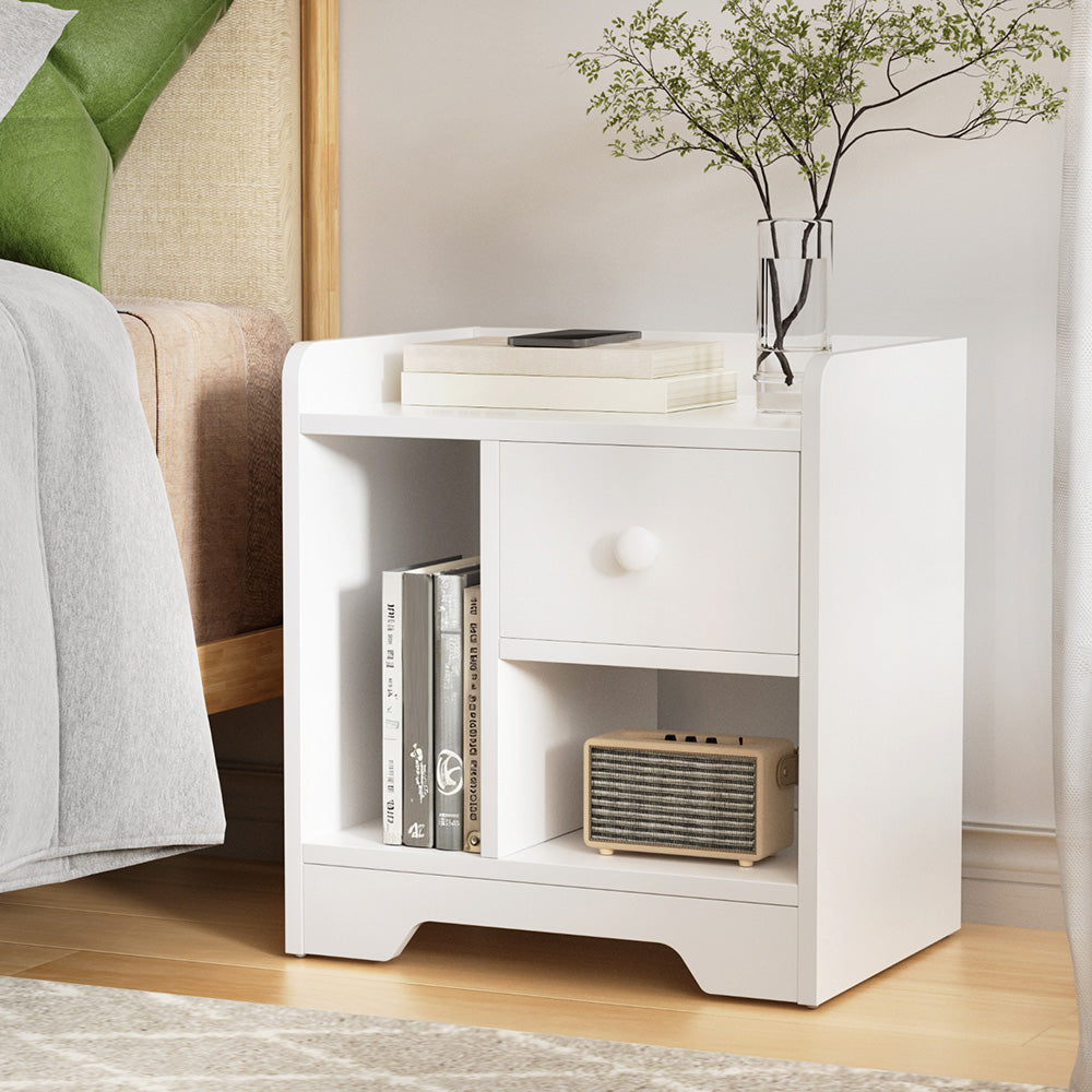 Bedside Table Drawer Nightstand Side End Storage Open Shelf White Fast shipping On sale