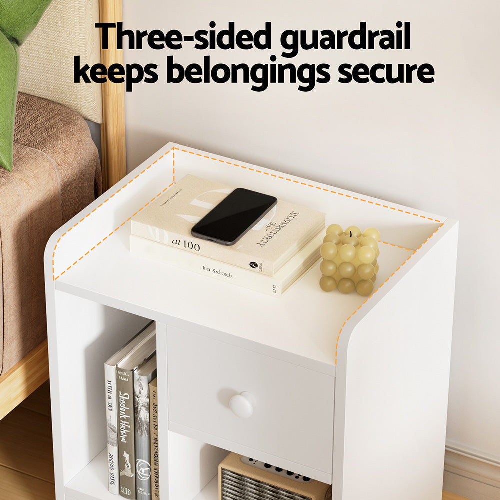 Bedside Table Drawer Nightstand Side End Storage Open Shelf White Fast shipping On sale