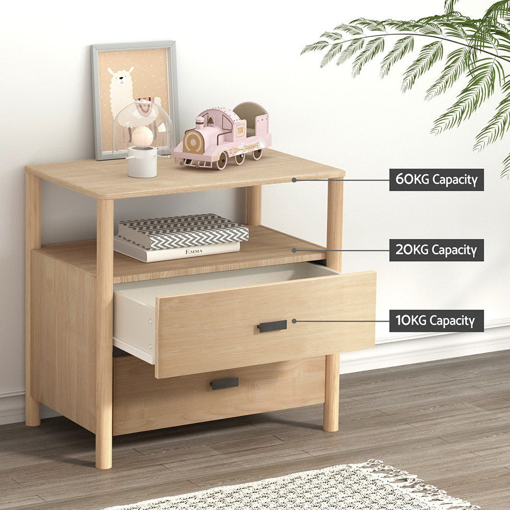 Bedside Table Nightstand 2 Drawers - Pine Fast shipping On sale