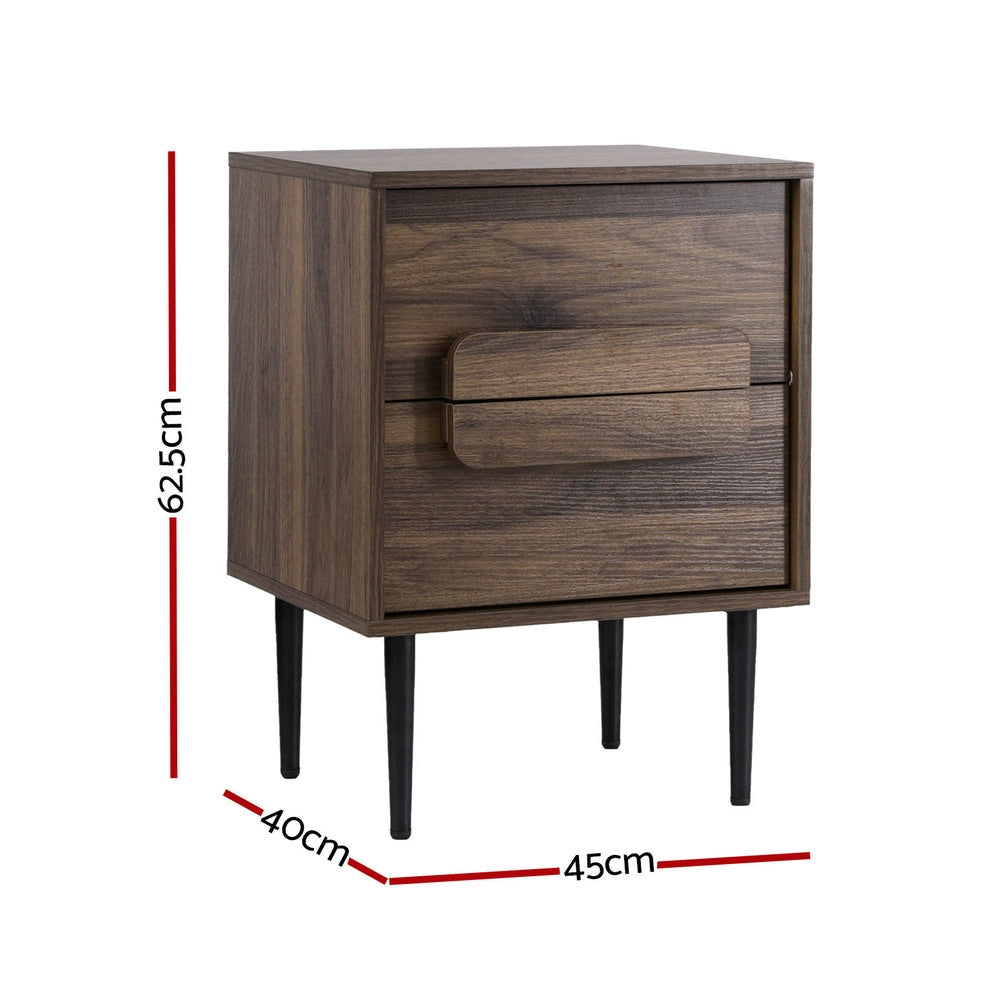 Bedside Table Nightstand 2 Drawers - Walnut Fast shipping On sale