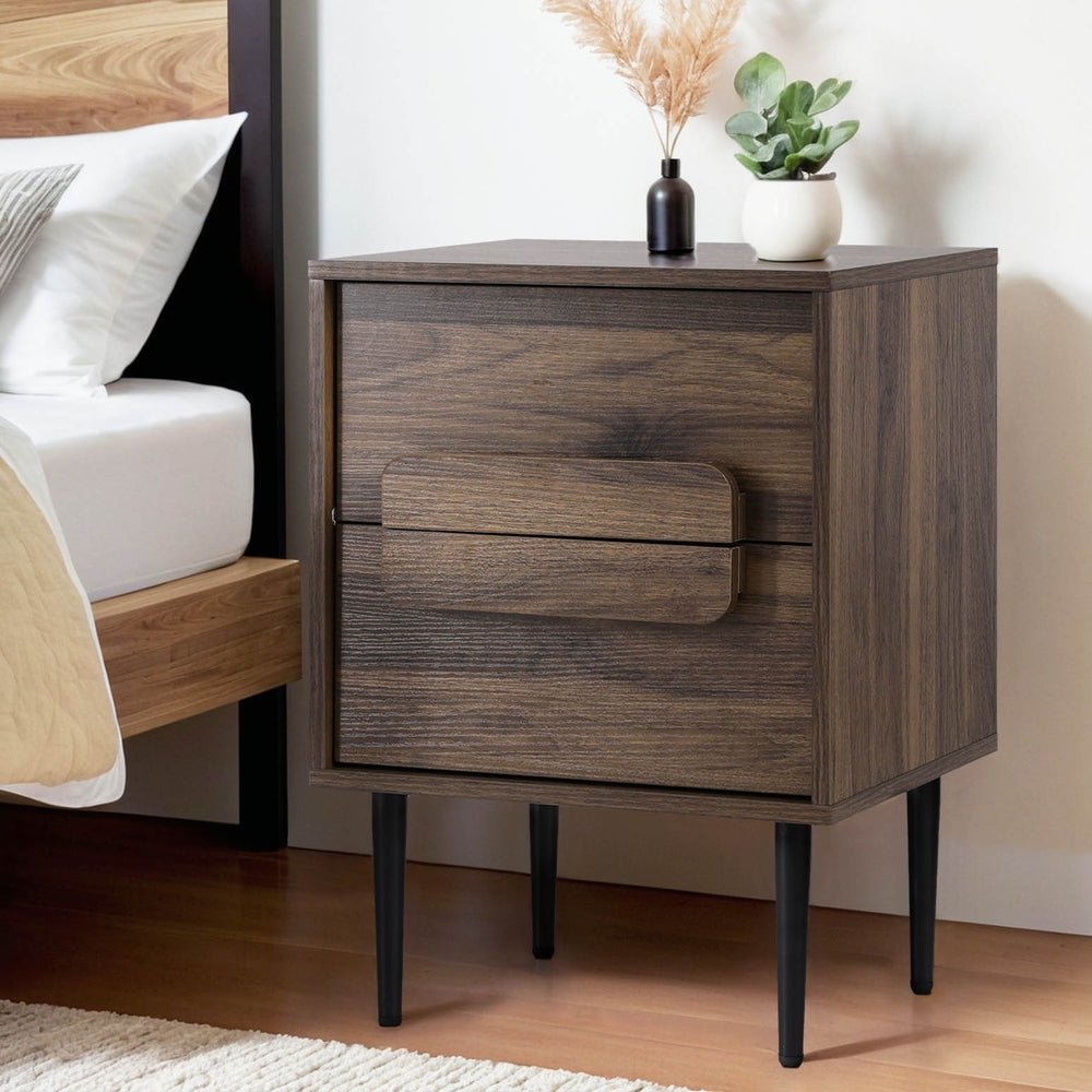 Bedside Table Nightstand 2 Drawers - Walnut Fast shipping On sale