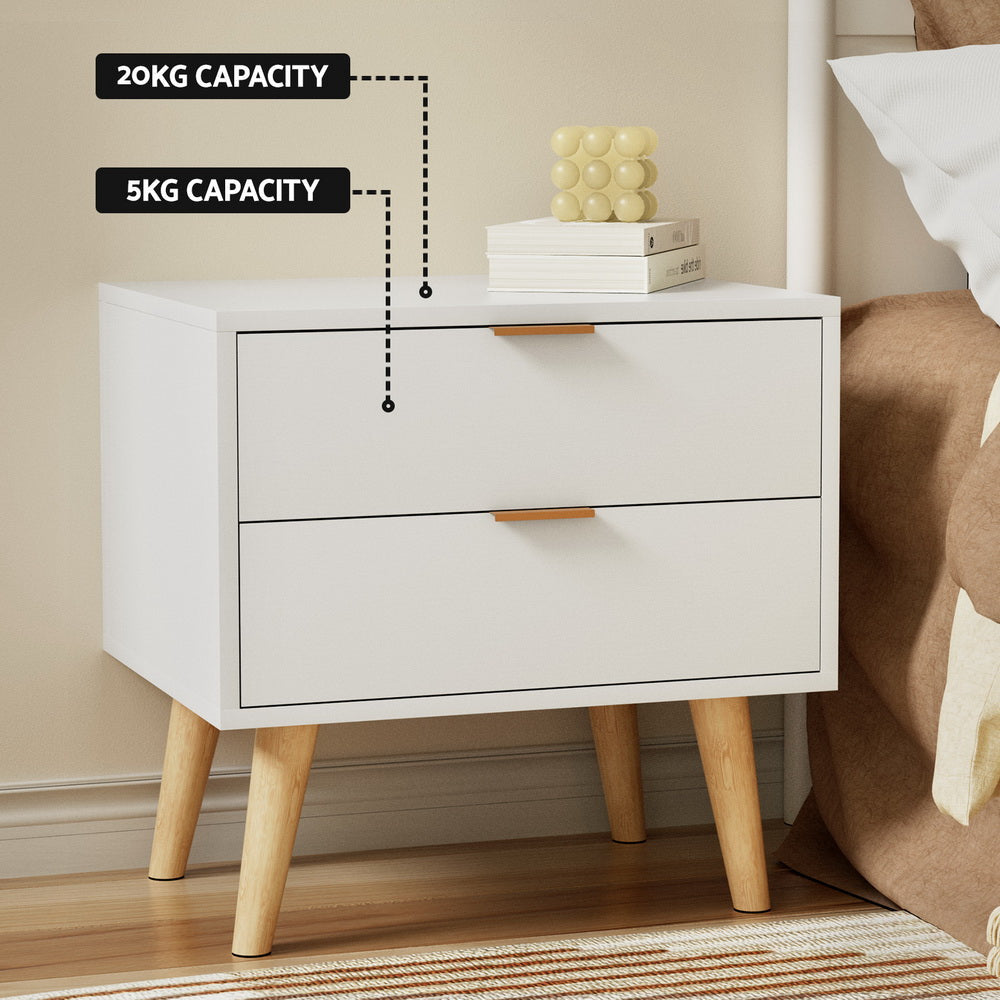 Bedside Table Nightstand 2 Drawers - White Fast shipping On sale