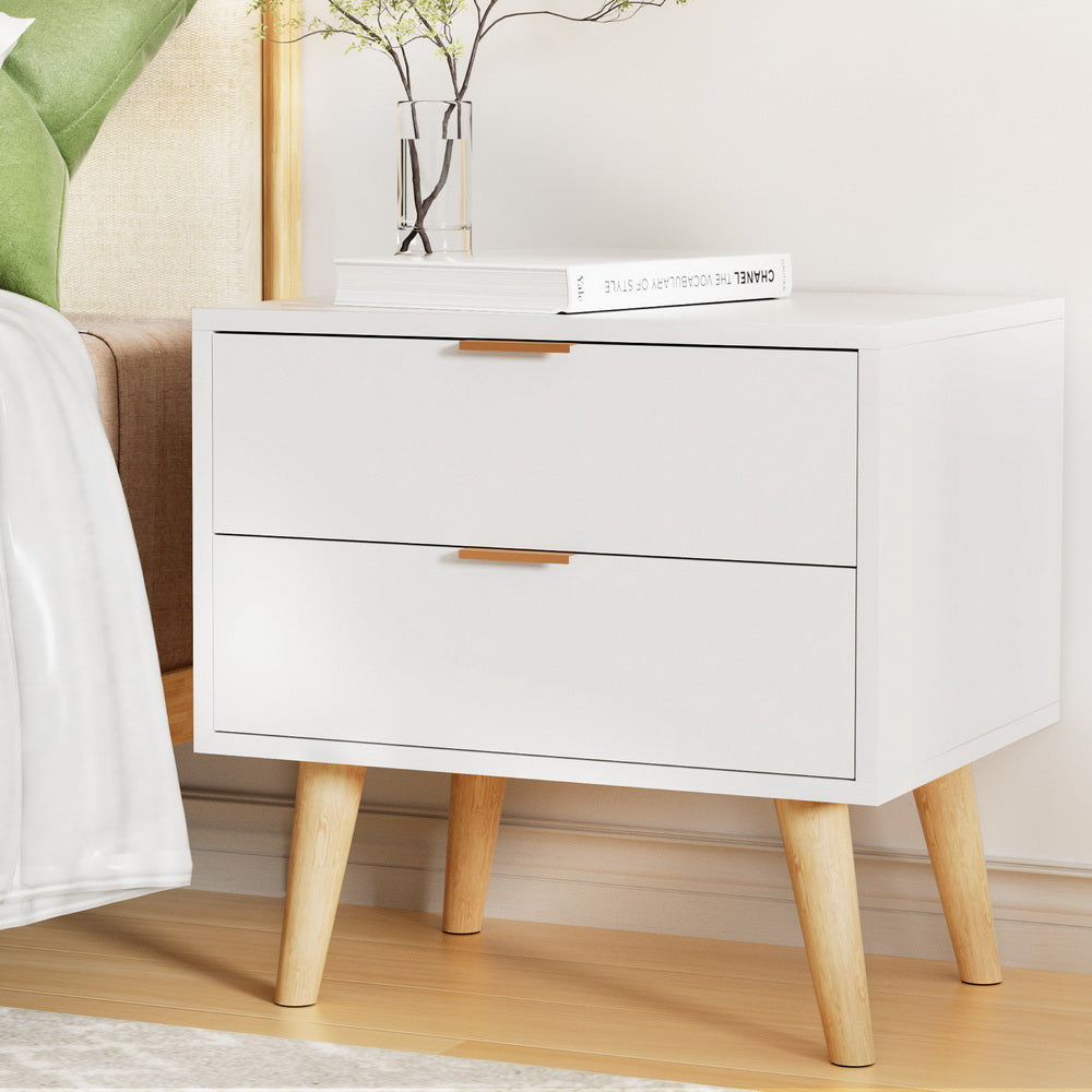 Bedside Table Nightstand 2 Drawers - White Fast shipping On sale