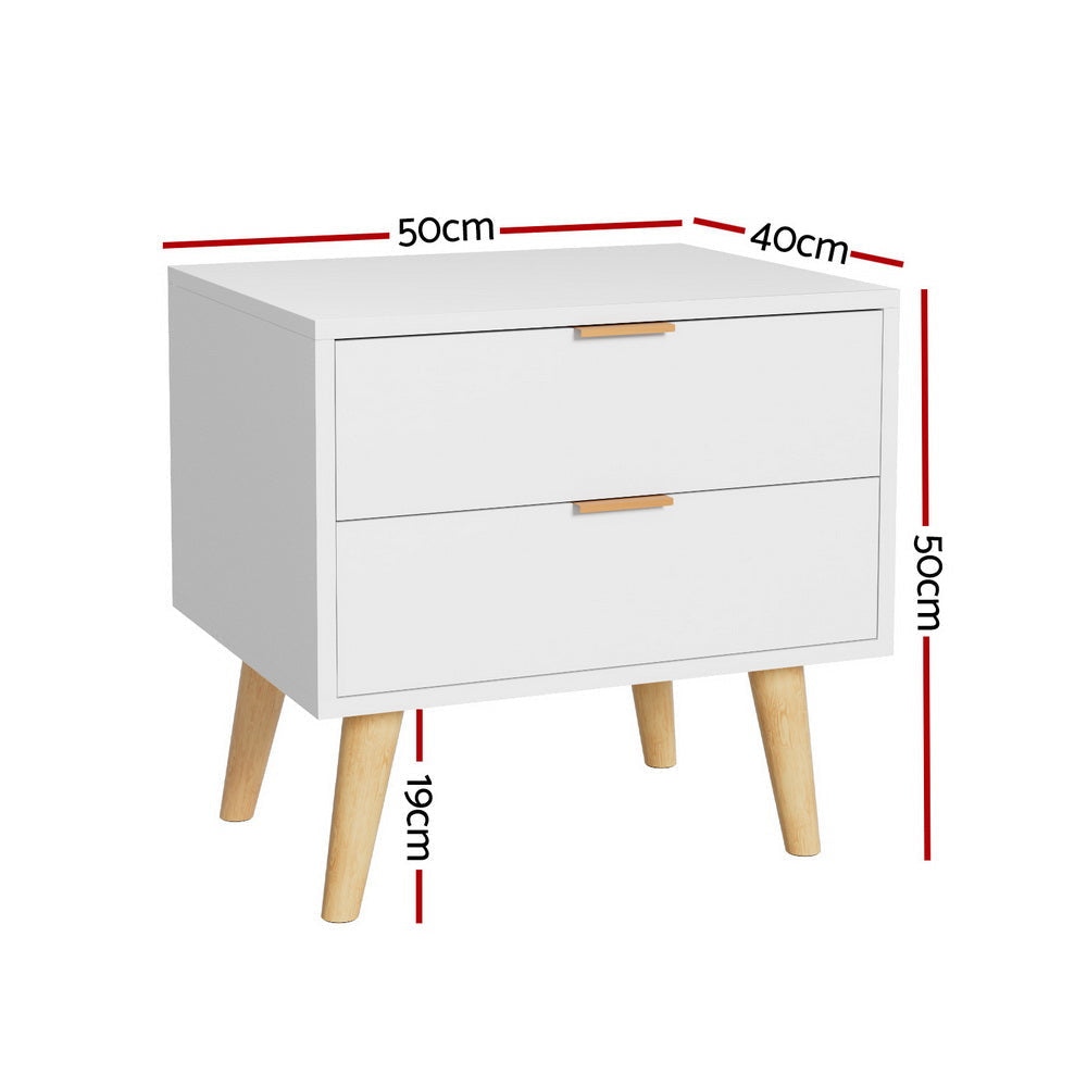 Bedside Table Nightstand 2 Drawers - White Fast shipping On sale