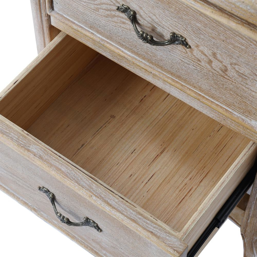Bedside Table Oak Wood Plywood Veneer White Washed Finish Storage Drawers Fast shipping On sale
