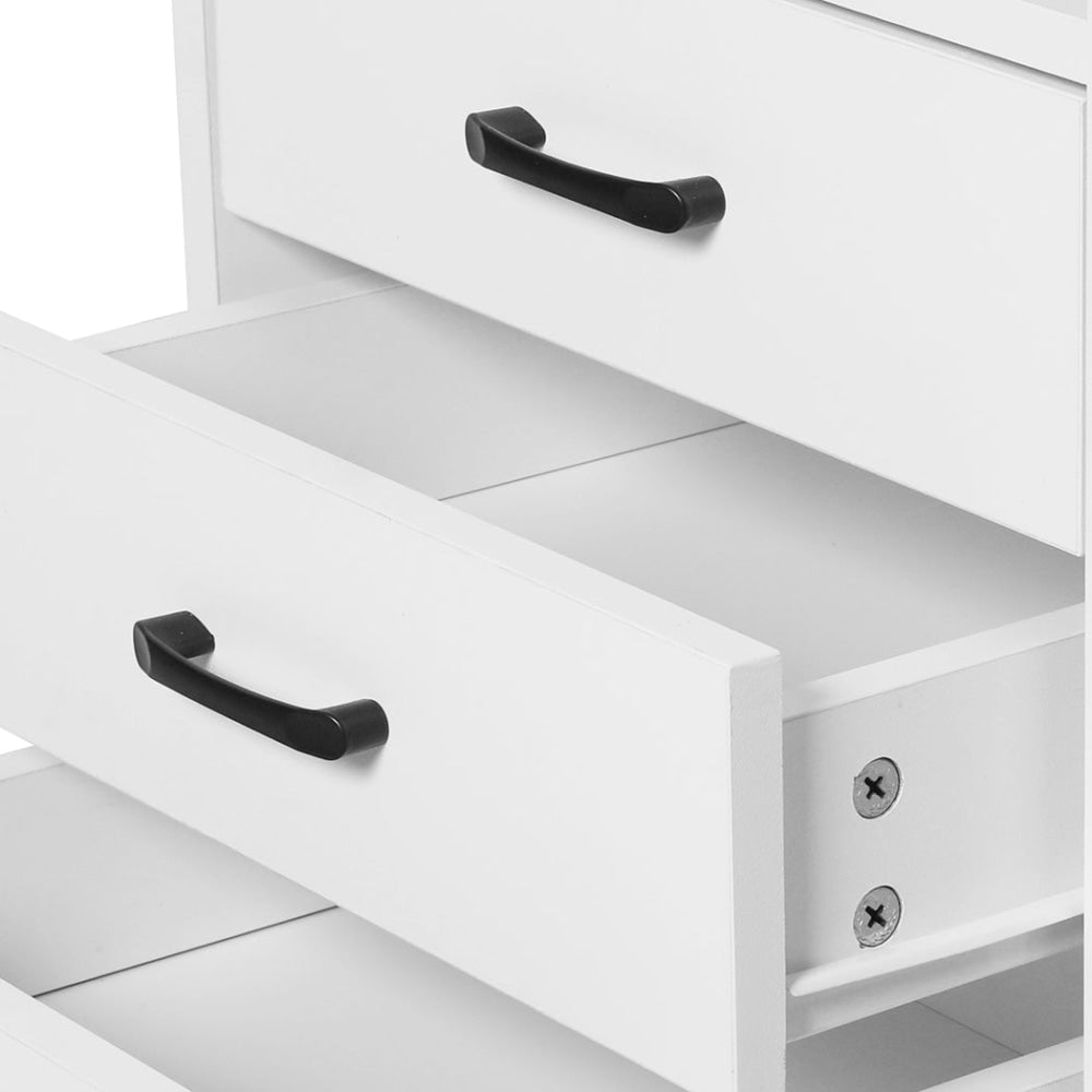 Bedside Table With USB Charging Outlets LED Lights And 3 Drawers - White Fast shipping On sale