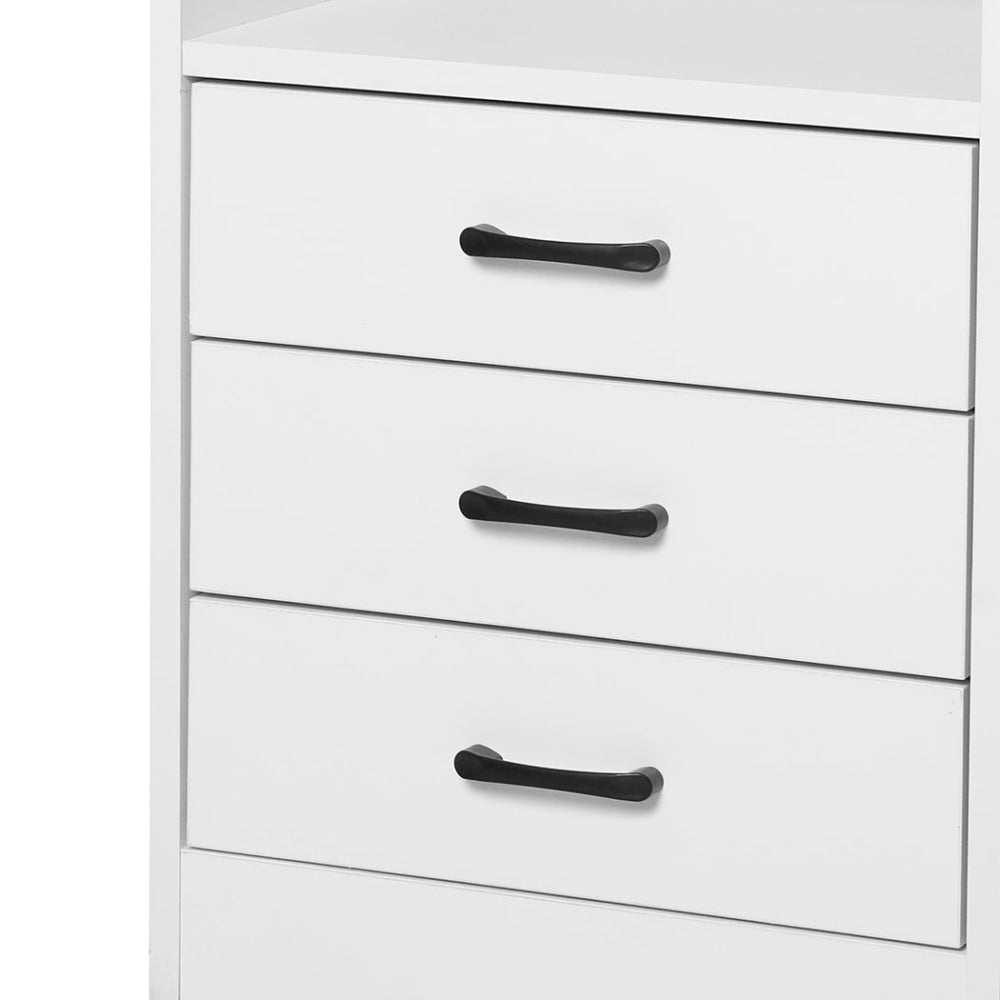 Bedside Table With USB Charging Outlets LED Lights And 3 Drawers - White Fast shipping On sale