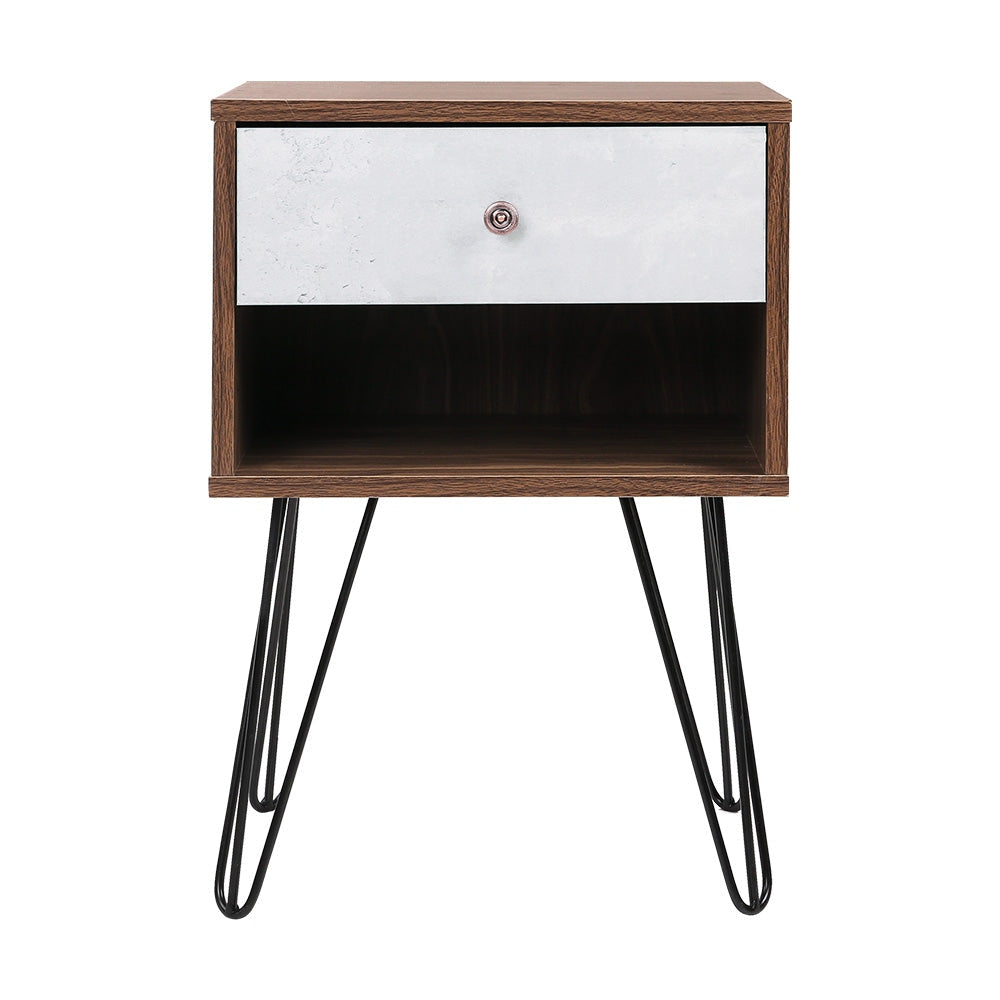 Bedside Table with Drawer - Grey & Walnut Fast shipping On sale