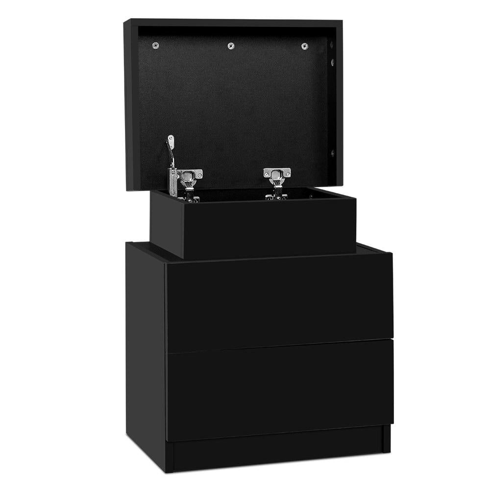 Bedside Tables 2 Drawers Side Table Storage Nightstand Black Bedroom Wood Fast shipping On sale
