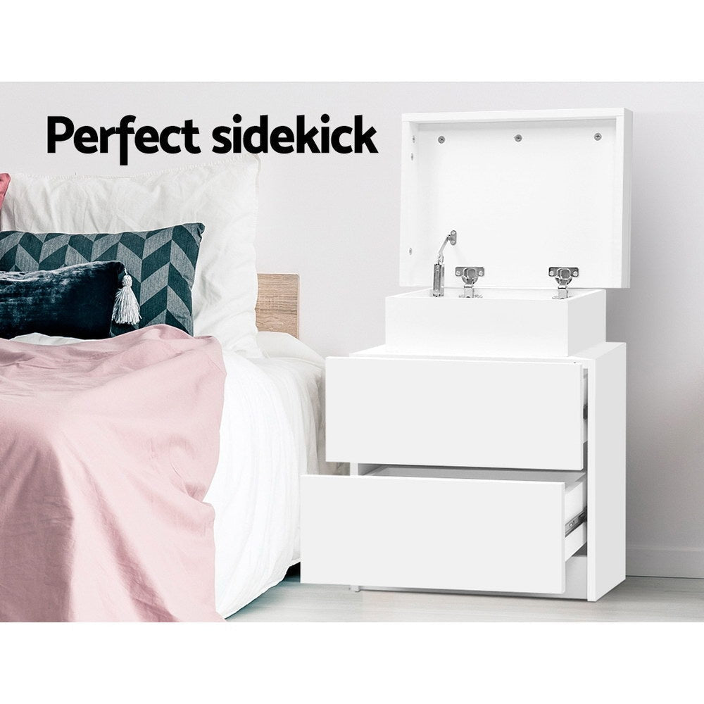 Bedside Tables 2 Drawers Side Table Storage Nightstand White Bedroom Wood Fast shipping On sale