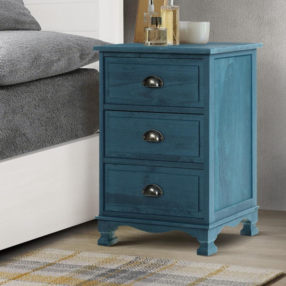 Bedside Tables Drawers Side Table Cabinet Vintage Blue Storage Nightstand Fast shipping On sale