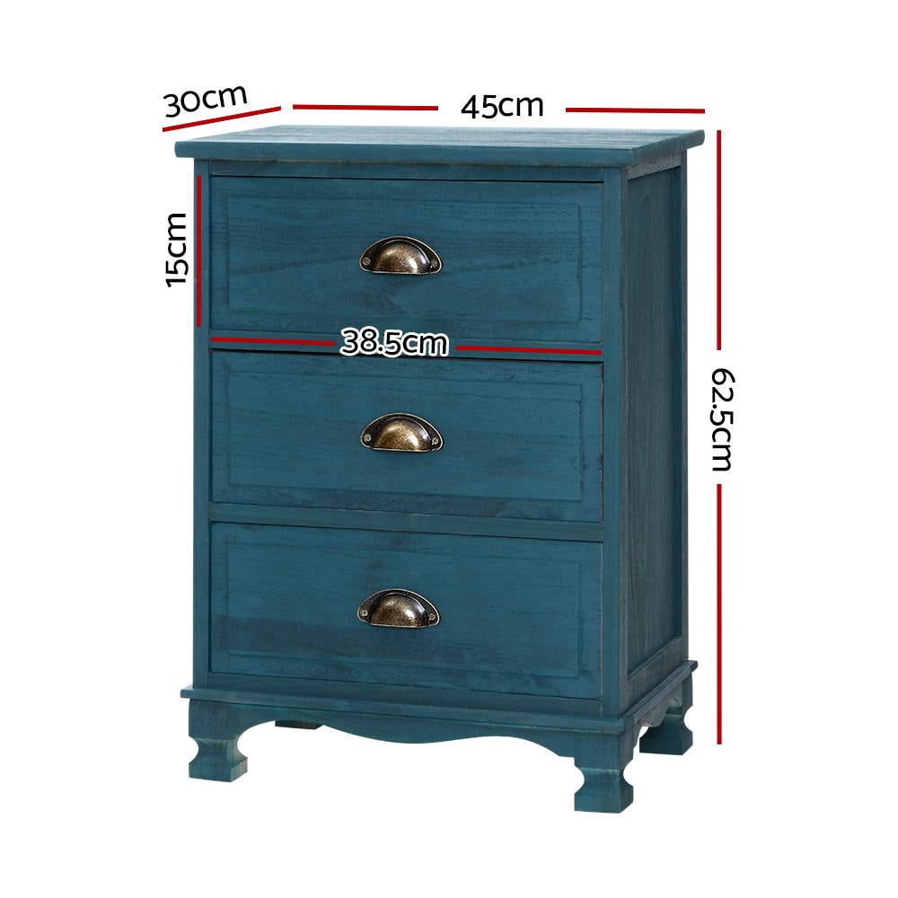 Bedside Tables Drawers Side Table Cabinet Vintage Blue Storage Nightstand Fast shipping On sale