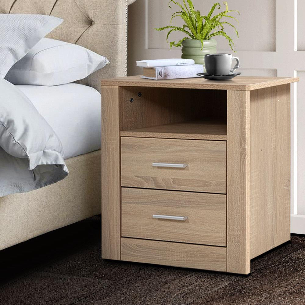 Bedside Tables Drawers Storage Cabinet Shelf Side End Table Oak Fast shipping On sale