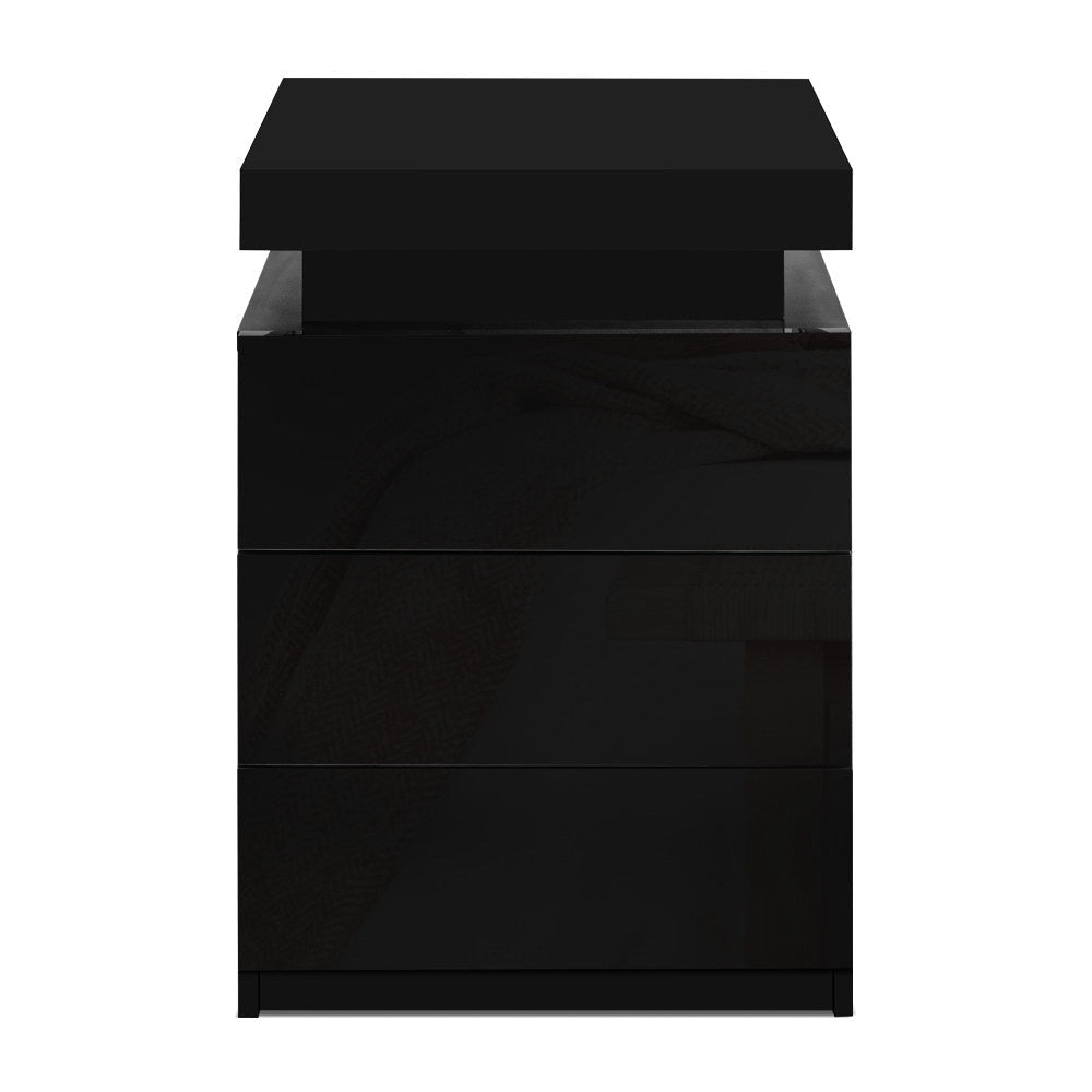 Bedside Tables Side Table 3 Drawers RGB LED High Gloss Nightstand Black Fast shipping On sale