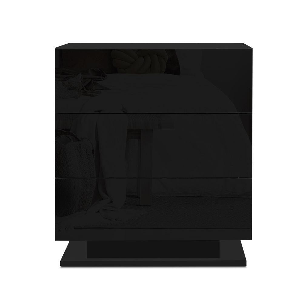 Bedside Tables Side Table RGB LED Lamp 3 Drawers Nightstand Gloss Black Fast shipping On sale