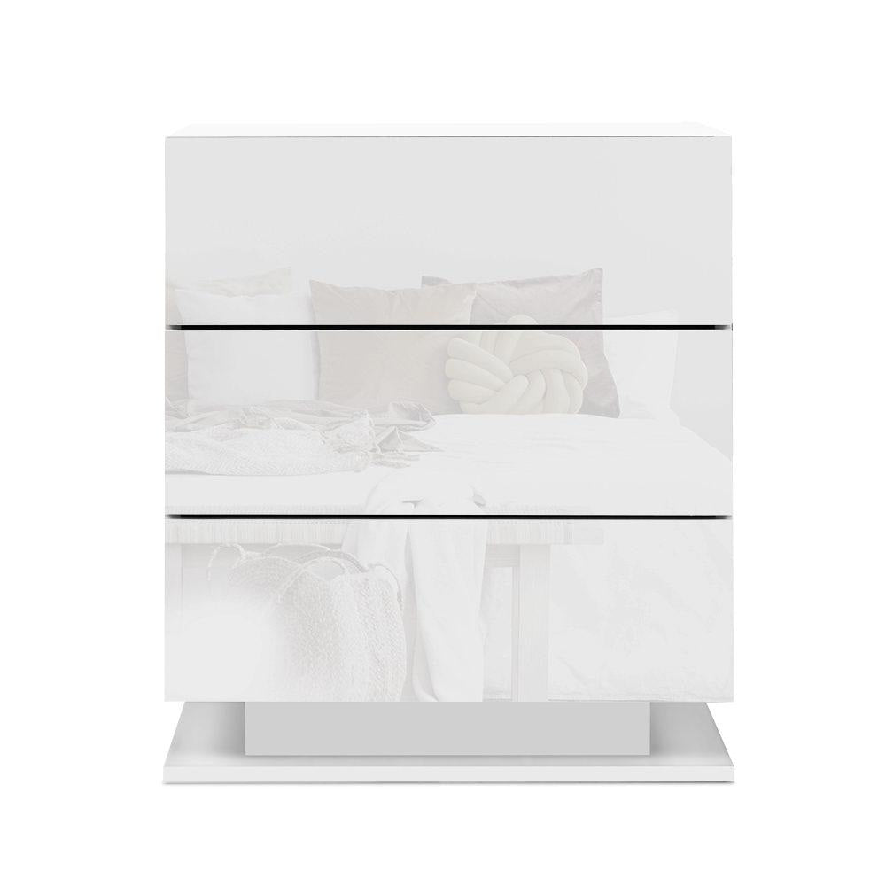 Bedside Tables Side Table RGB LED Lamp 3 Drawers Nightstand Gloss White Fast shipping On sale