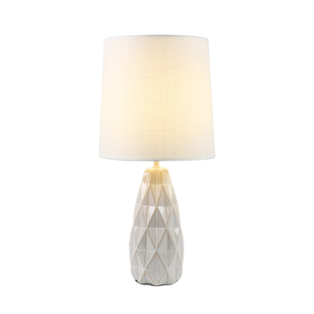 Belyse Modern Textured Ceramic Table Lamp Light Linen Drum Shade - White Fast shipping On sale