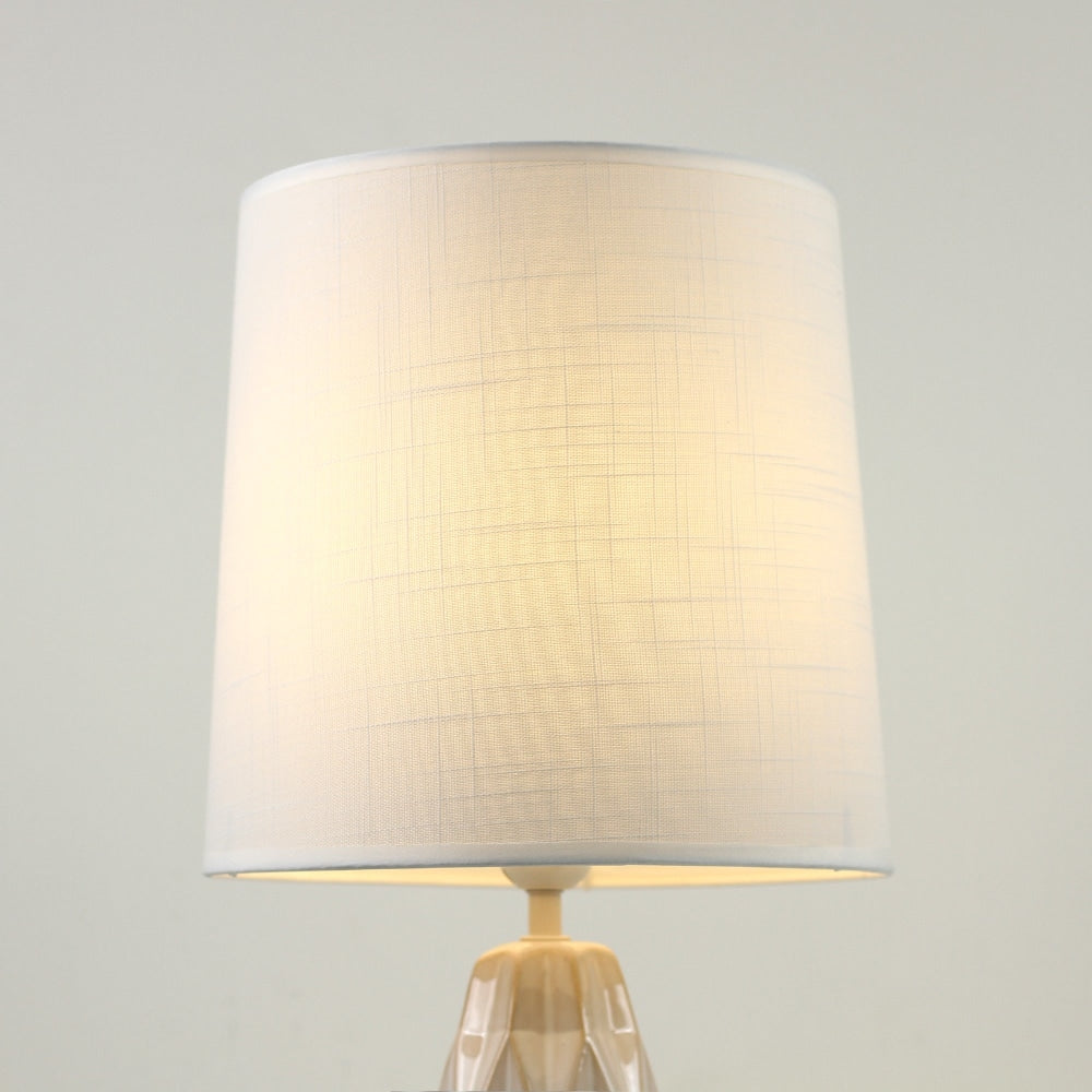 Belyse Modern Textured Ceramic Table Lamp Light Linen Drum Shade - White Fast shipping On sale