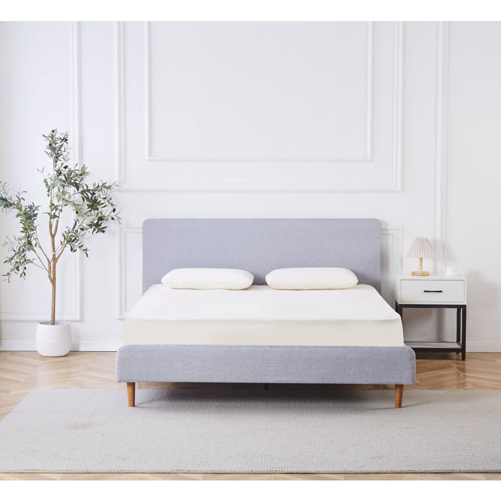 Fabric Bed Frame With Head Double Size Solid Wood Legs Light Grey Fast shipping On sale