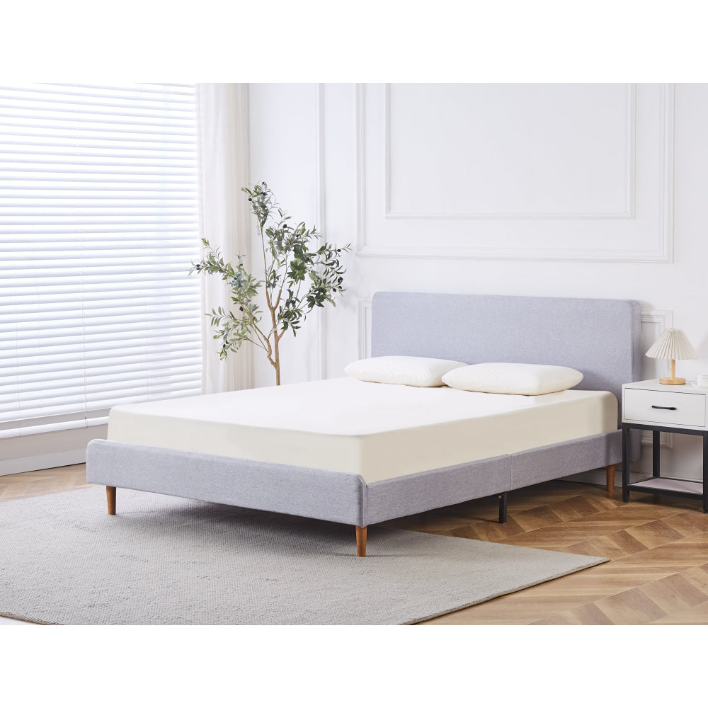 Fabric Bed Frame With Head Double Size Solid Wood Legs Light Grey Fast shipping On sale