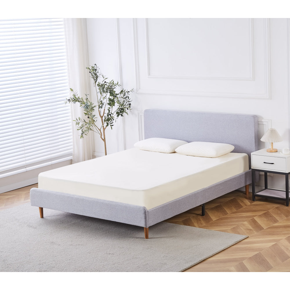 Fabric Bed Frame With Head Queen Size Solid Wood Legs Light Grey Fast shipping On sale