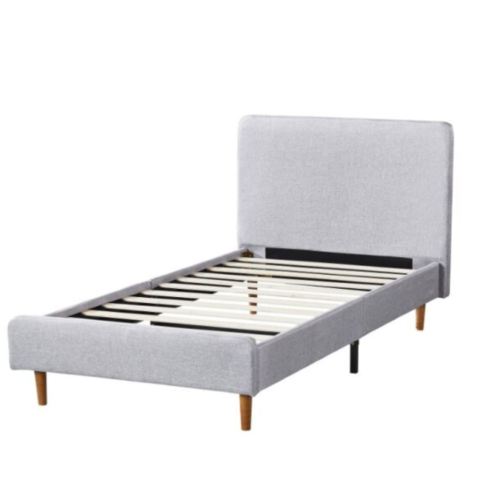 Fabric Bed Frame With Head Single Size Solid Wood Legs Light Grey Fast shipping On sale