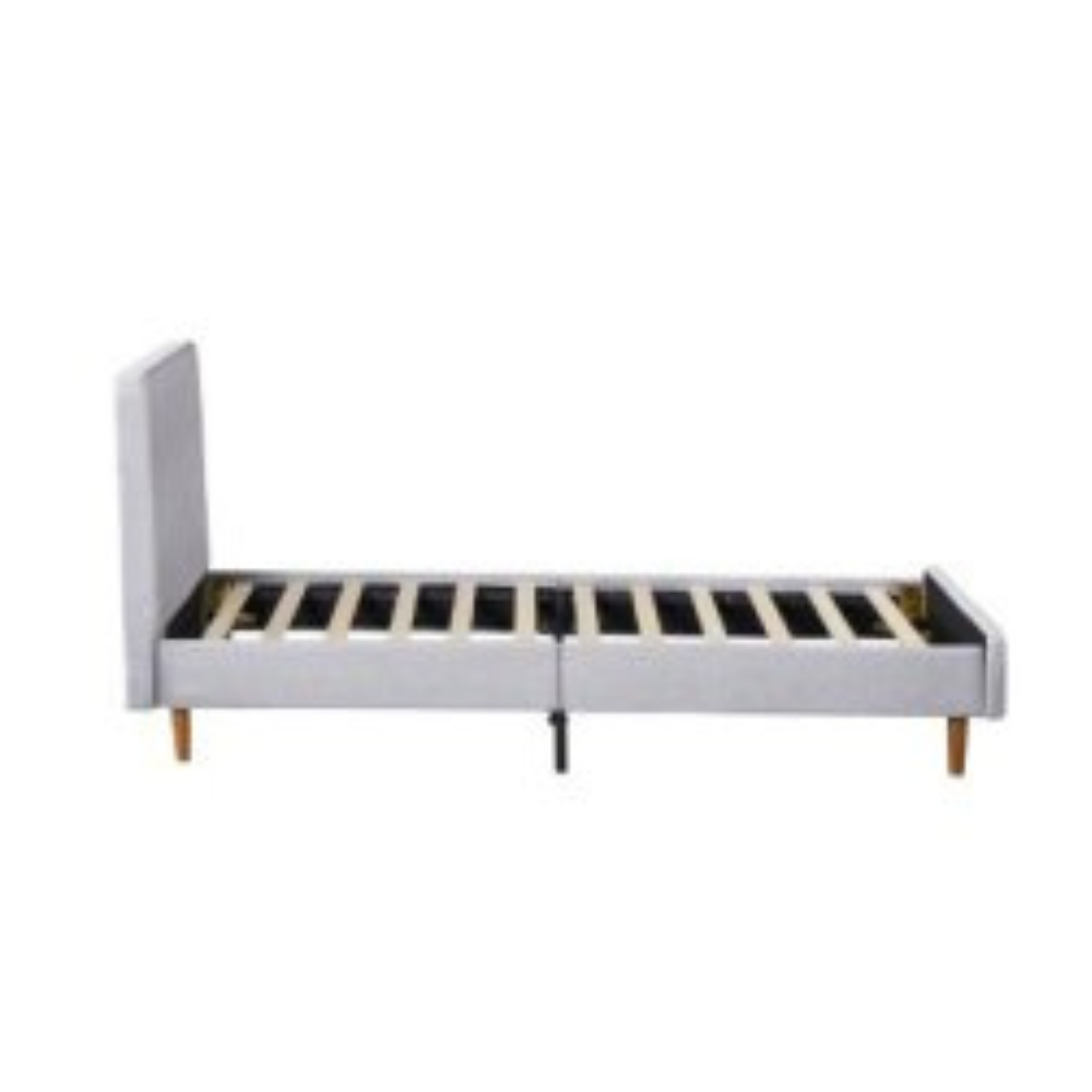 Fabric Bed Frame With Head Single Size Solid Wood Legs Light Grey Fast shipping On sale