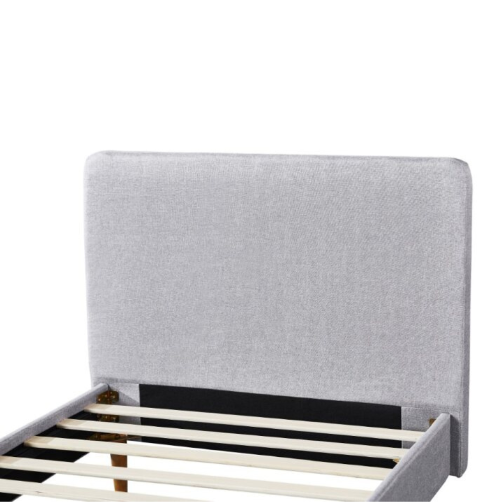 Fabric Bed Frame With Head Single Size Solid Wood Legs Light Grey Fast shipping On sale